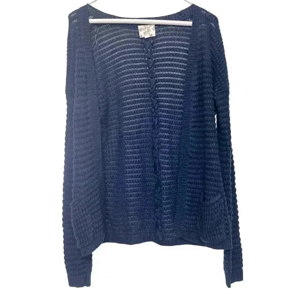 Medium Hippie Rose Navy Blue Knit Cardigan Sweater - Picture 2 of 11